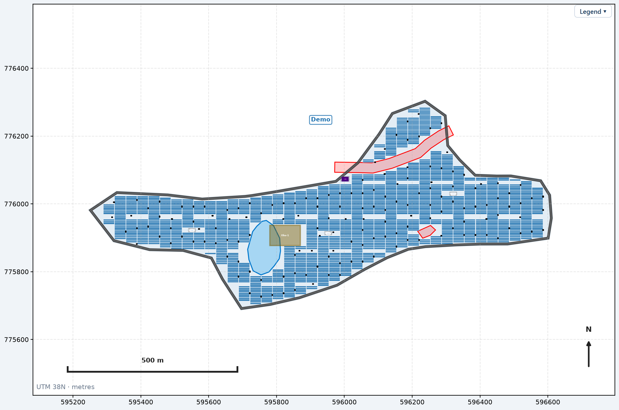 The plot with the scale bar and north arrow shown by the Scale bar + N tool.