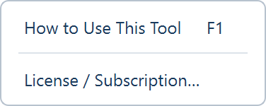 The Help menu with How to Use This Tool and License / Subscription.